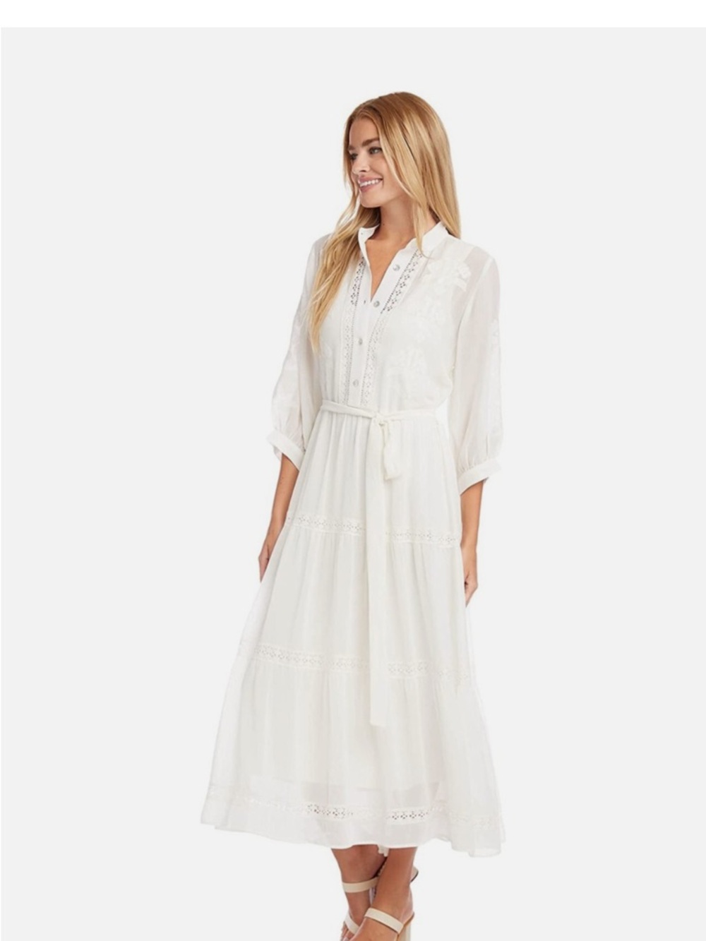 Karen Kane Ivory Lace-Trim Maxi Shirt Dress